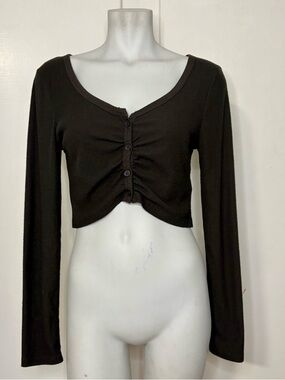 Urban Outfitters Out from Under Sherry Crop Shirred Cardigan Top Gray